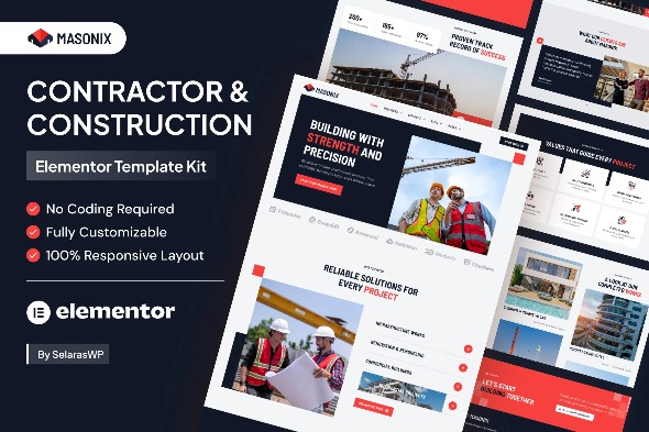Masonix  – Contractor & Construction Elementor Pro Template Kits