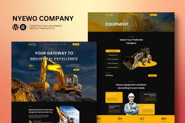 Nyewo 1.0 – Construction Equipment Rentals Elementor Template Kit