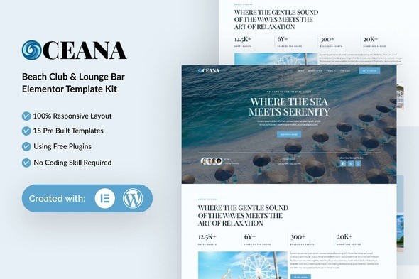 Oceana 1.0 – Beach Club Lounge Bar & Resort Elementor Template Kit