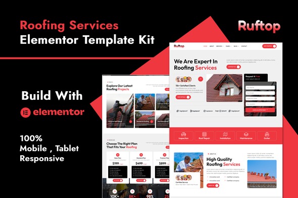 Ruftop 1.0 – Roofing Services Elementor Template Kit