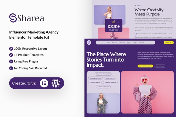 Sharea 1.0 – Influencer Marketing Agency Elementor Template Kit