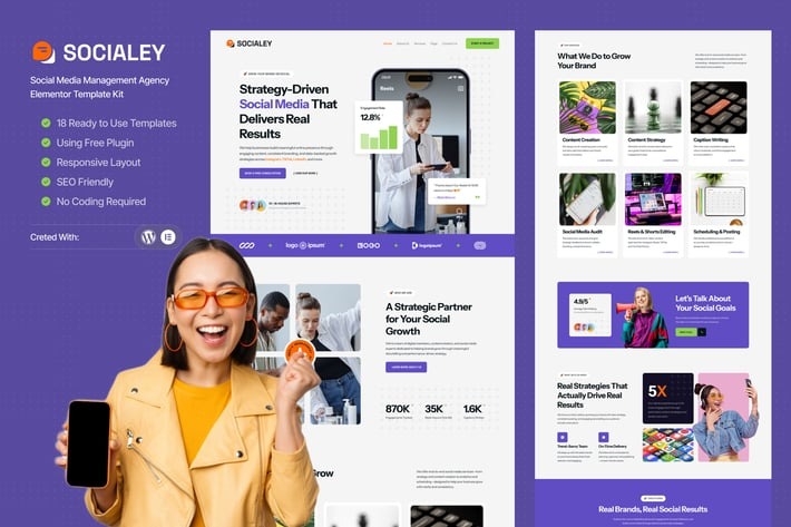 Socialey 1.0 – Social Media Management Agency Elementor Template Kit