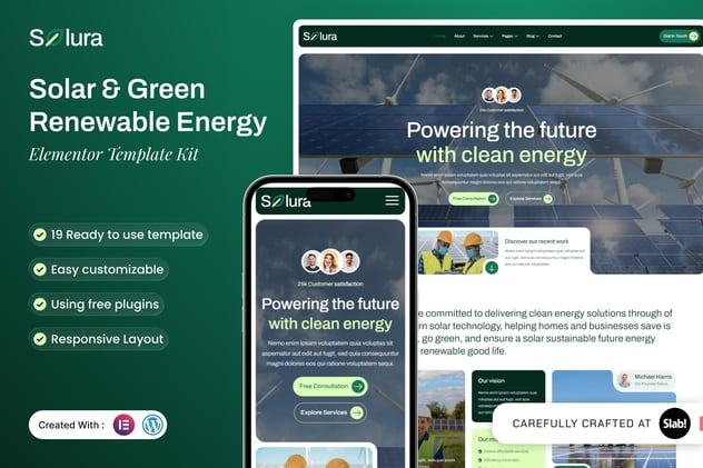 Solura 1.0 – Solar & Green Renewable Energy Elementor Template Kit