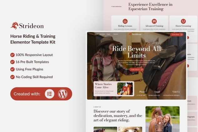 Strideon 1.0 – Horse Riding & Training Elementor Template Kit