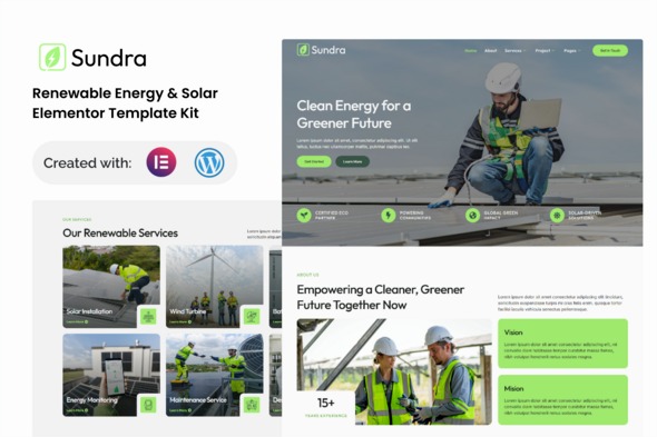 Sundra 1.0 – Renewable & Energy Solar Elementor Template Kit