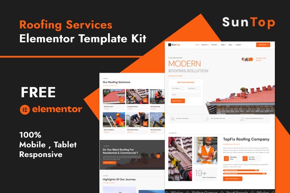 Suntop 1.0 – Roofing Services Elementor Template Kit