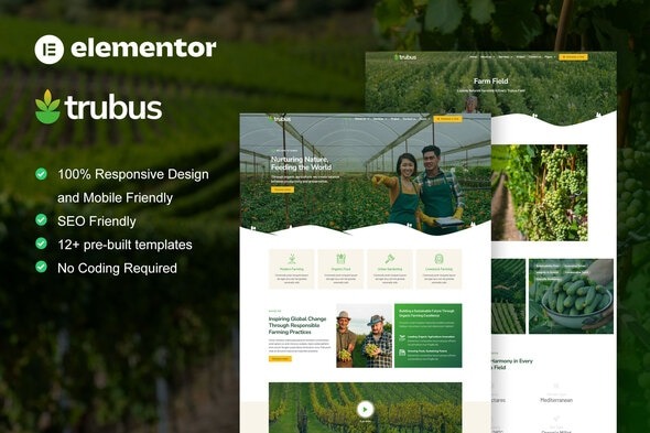 Trubus 1.0 – Agriculture & Organic Farming Elementor Pro Template Kit
