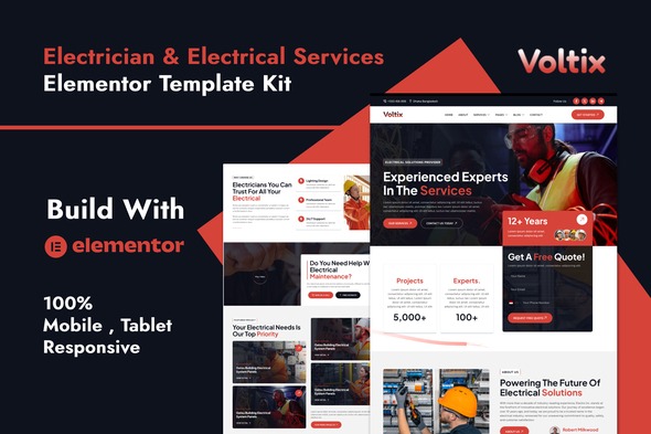 Voltix 1.0 – Electrician & Electrical Services Elementor Template Kit