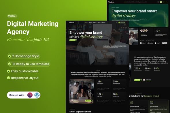 Vortex 1.0 – Digital Marketing Agency Elementor Template Kit