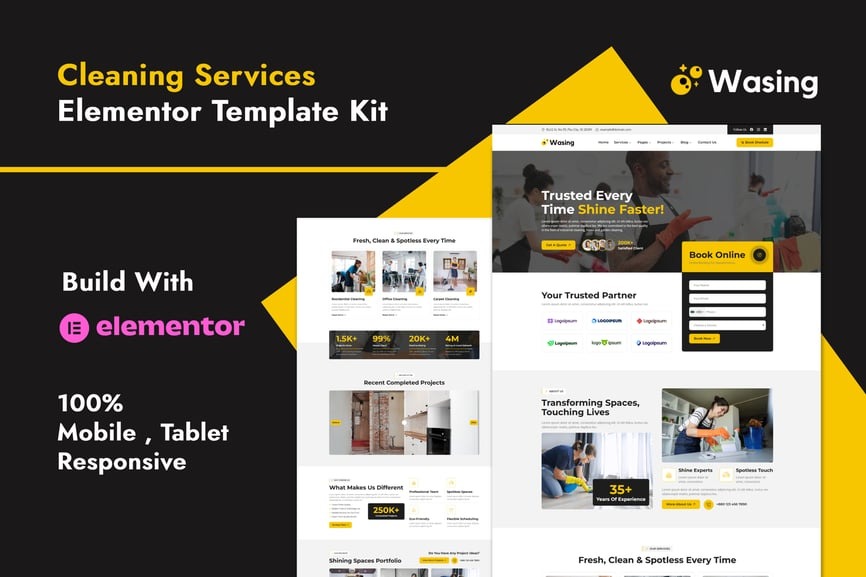 Wasing 1.0 – Cleaning Services Elementor Template Kit