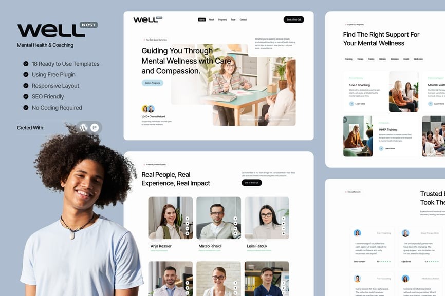 Well 1.0 – Mental Health & Coaching Elementor Template Kit