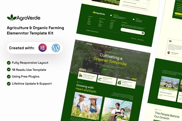 Agroverde  – Agriculture & Organic Farming Elemenntor Template Kits