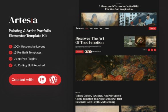 Artesia  – Painting & Artist Elementor Template Kit