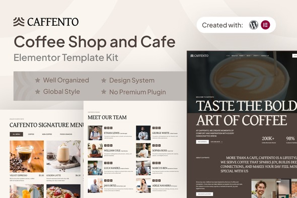 Caffento  – Coffee Shop and Cafe Elementor Template Kit