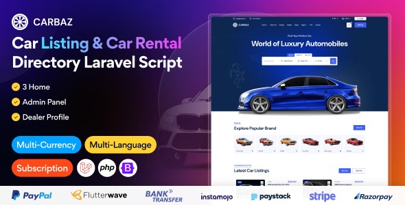 Carbaz 3.0.0 – Car listing & Car Rental Directory Laravel Script