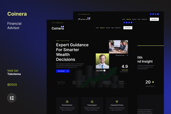 Coinera  – Dark Financial Advisor & Coaching Website Elementor Template Kit