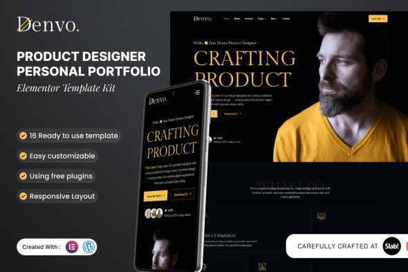 Denvo  – Product Designer Personal Portfolio Elementor Template Kit