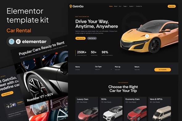 GetnGo  – Car Rental Elementor Template Kit