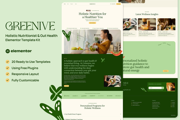 Greenive  – Holistic Nutritionist & Gut Health Elementor Template Kit