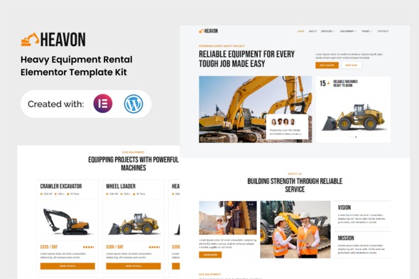 Heavon  – Heavy Equipment Rental Elementor Template Kits