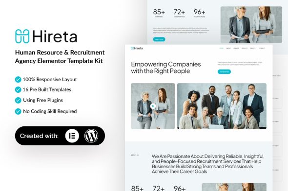 Hireta  – Human Resource & Recruitment Agency Elementor Template Kit