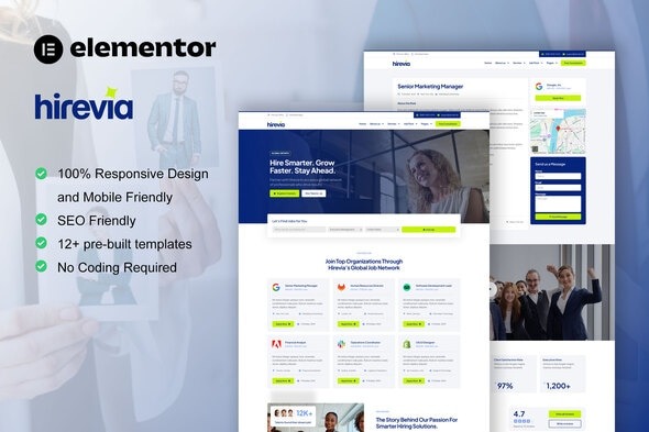 Hirevia  – Human Resource & Recruitment Elementor Template Kit