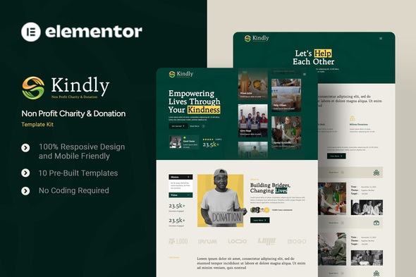 Kindly  – Non Profit Charity & Donation Elementor Template Kit