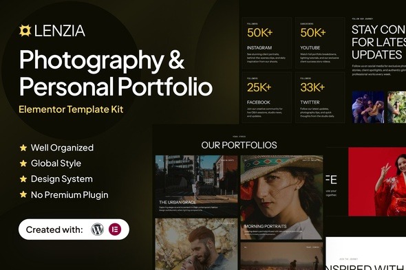 Lenzia  – Photography & Personal Portfolio Elementor Template Kit