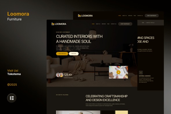 Loomora  – Dark Handmade Furniture & Interior Design Website Elementor Template Kit