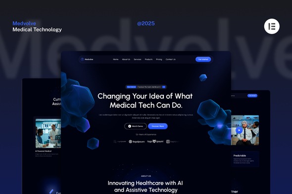 Medvolve  – Dark Medical Assistive Technology Website Elementor Template Kit