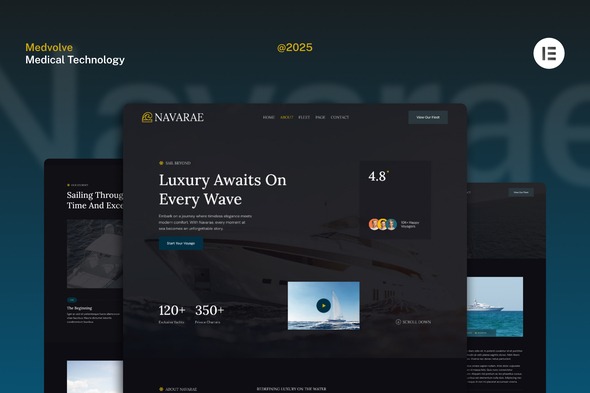 Navarae  – Dark Luxury Yacht Club & Boat Rental Website Elementor Template Kit