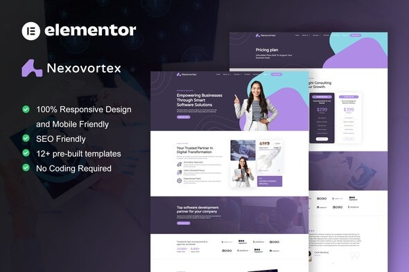 Nexovortex  – Software Company Elementor Pro Template Kits