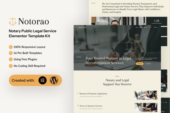 Notorao  – Notary Public Legal Service Elementor Template Kit