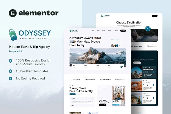 Odyssey  – Modern Travel & Trip Agency Elementor Template Kit