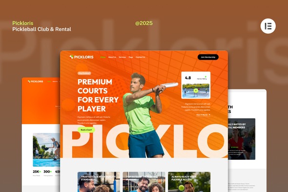 Pickloris  – Pickleball Club & Rental Court Website Elementor Template Kit
