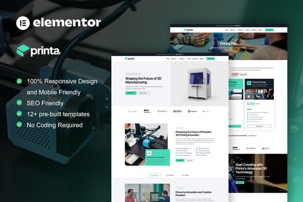 Printa  – 3D Printing & Manufacturing Elementor Pro Template Kit