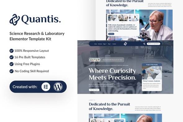 Quantis  – Science Research & Laboratory Elementor Template Kit