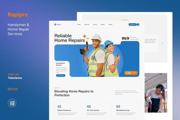 Rapipro  – Handyman & Home Repair Service Website Elementor Template Kits