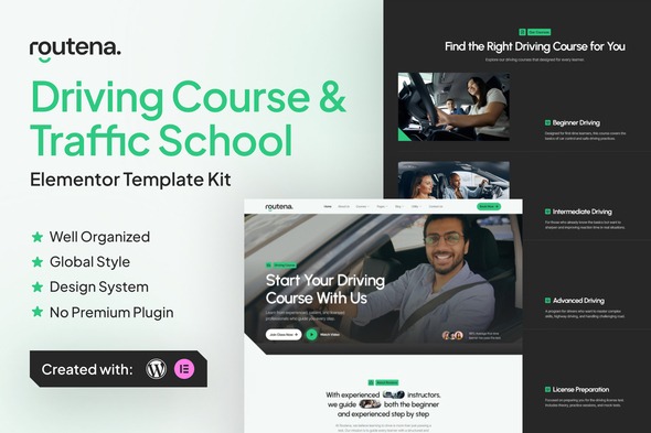 Routena  – Driving Course & Traffic School Elementor Template Kit
