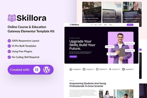 Skillora  – Online Course & Edication Gateway Elementor Template Kit