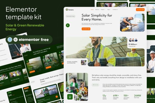 Sonare  – Solar & Renewable Energy Elementor Template Kits