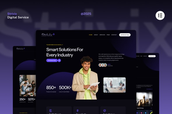 Strivix  – Dark Tech & Digital Service Website Elementor Template Kit