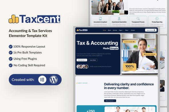 Taxcent  – Accounting & Tax Services Elementor Template Kit