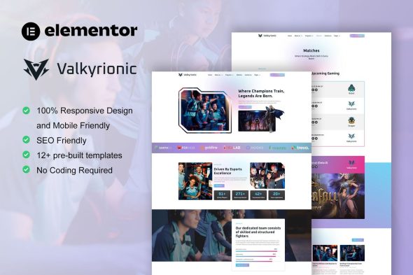 Valkyrionic  – Esport Team & Gaming Elementor Pro Template Kit