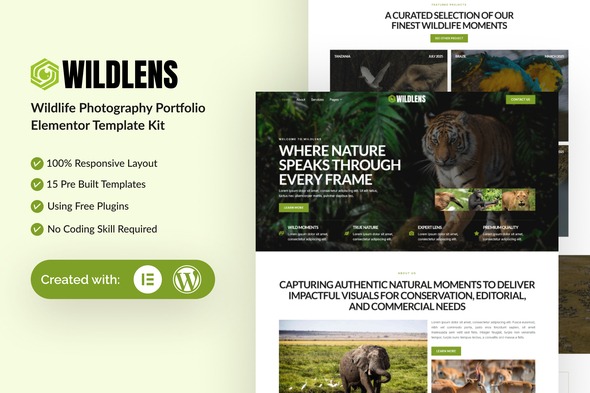 Wildlens  – Wildlife Photography Portfolio Elementor Template Kit