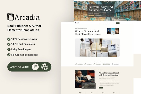 Arcadia  – Book Publisher & Author Elementor Template Kit