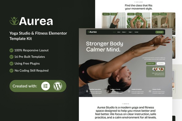 Aurea  – Yoga Studio & Fitness Designer Elementor Template Kit