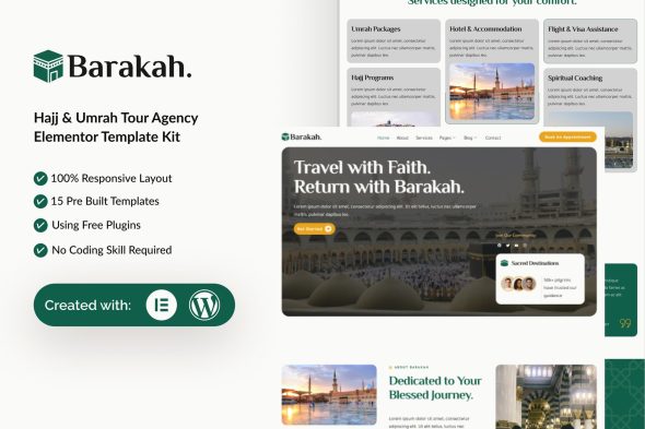 Barakah  – Hajj & Umrah Tour Agency Elementor Template Kit