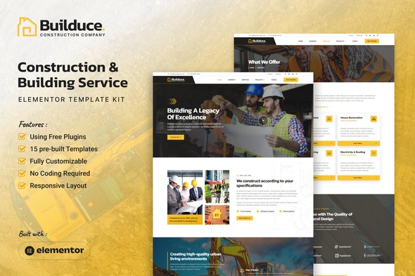 Builduce  – Construction & Building Service Elementor Template Kit