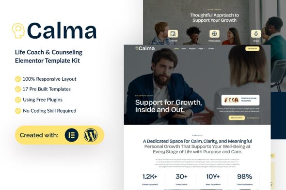 Calma  – Life Coach & Counseling Elementor Template Kit
